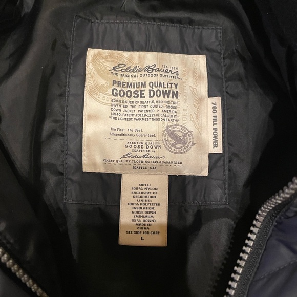 Eddie Bauer Premium 700 Fill Goose Down Black Puffer Jacket, Size L - Picture 8 of 8